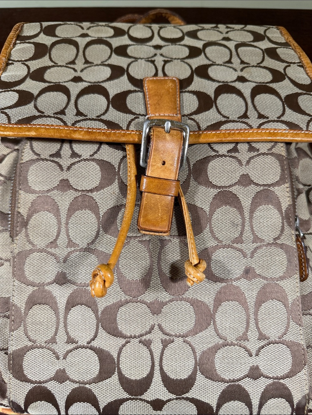 Coach Brown and Khaki Signature Canvas Backpack
